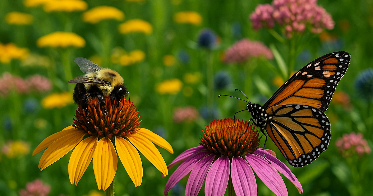 Pollinator garden with butterflies and bees